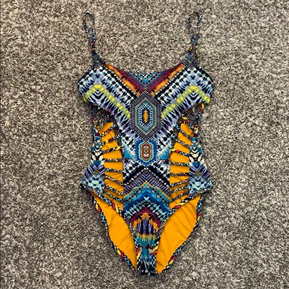 Red Carter Cutout One Piece Swimsuit - Picture 3 of 5